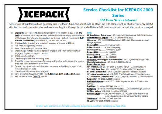 Service Sheet - 300 hours